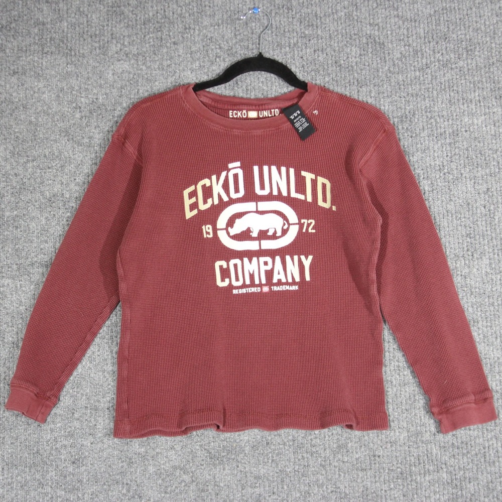Vintage Ecko Unltd T Shirt Youth Small Maroon Thermal Long Sleeve Skater Y2K